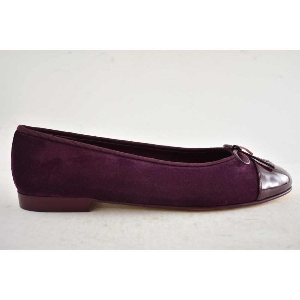 Chanel 26A Burgundy Red Purple Suede Patent CC Logo Ballet Ballerina Flat 37 - Picture 2 of 16